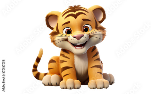 Beautiful Tiger is Smiling 3D Cartoon Isolated on Transparent Background PNG.