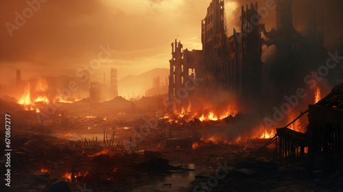 An image representing a destroyed city in a fire