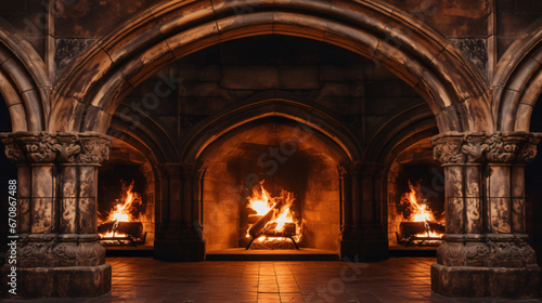 Ancient classic architecture stone arches with flame