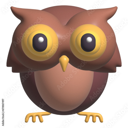 cute owls. colorful friendly owl, birthday kids shower stickers. funny animal joyful forest or zoo birds 3d illustration