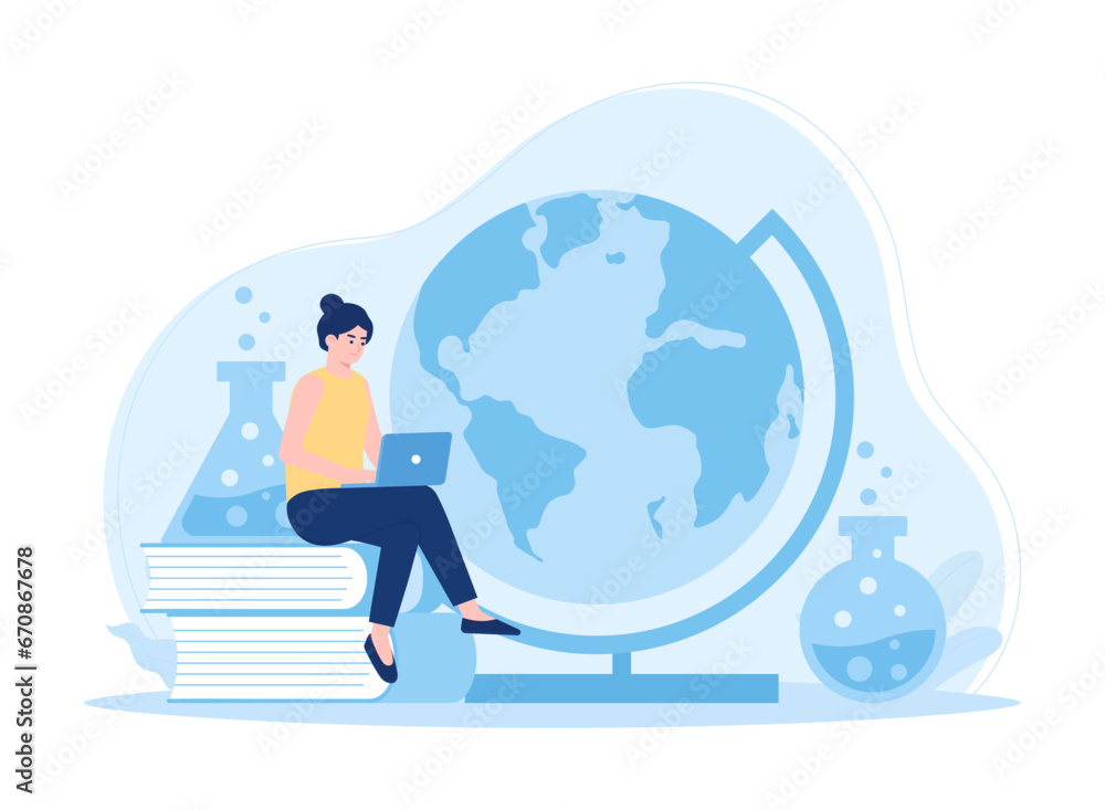 Studying science using a laptop concept flat illustration Studying science using a laptop concept flat illustration