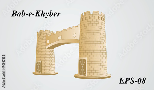 Bab e Khyber 3D Golden Colors. Vector EPS 10 file. Detailed vector illustration of Khyber Pass Peshawar  photo