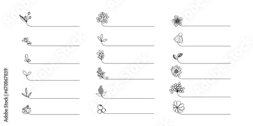 シンプル線画のフローラルな飾り線