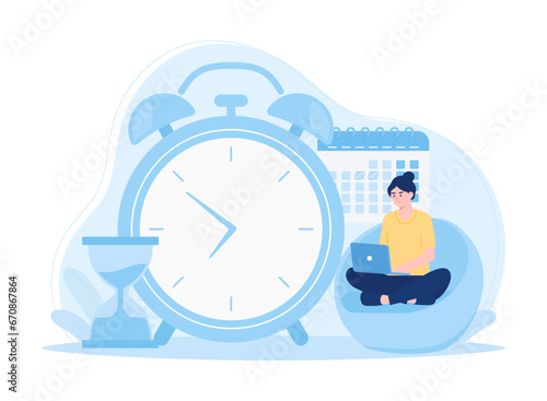 Workers carry out time management concept flat illustration