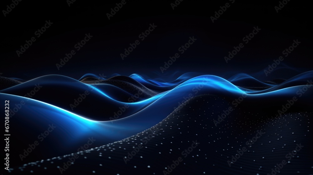 Fototapeta premium Abstract black with blue wave pattern background.