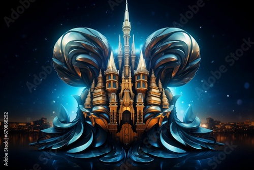 Fototapeta AI illustration of An idyllic castle in an ethereal pattern