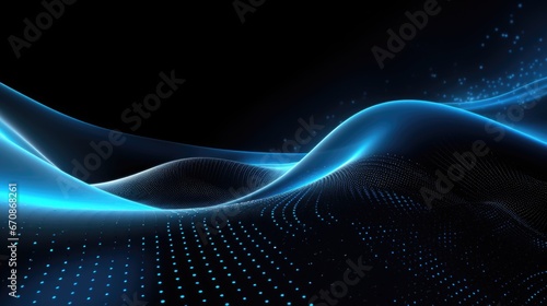 Abstract black with blue wave pattern background.