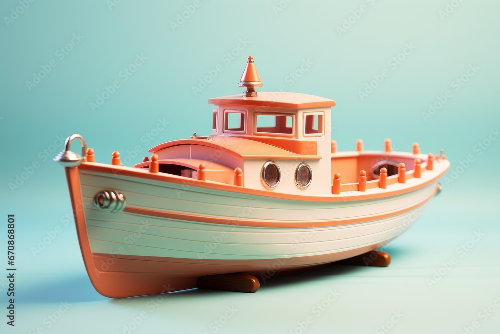 Wooden toy boat, evoking memories of childhood adventures in calming pastels, Generative AI