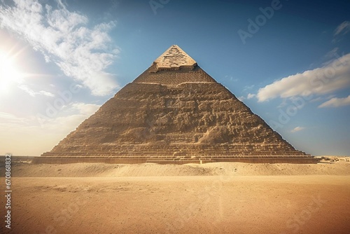 AI illustration of an ancient Egyptian pyramid in the desert  illuminated by the bright sunlight
