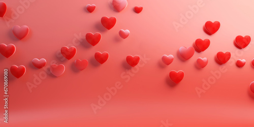 Red flying hearts on red background. Design for Valentine's day, women's day, mother's day.