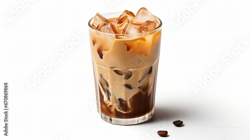 Asian Iced coffee on glass cup isolated white background