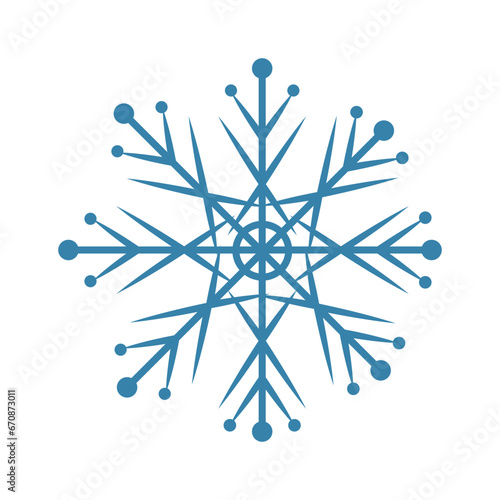 Blue snowflake on a white background, icon. Simple blue snowflake hand drawn.