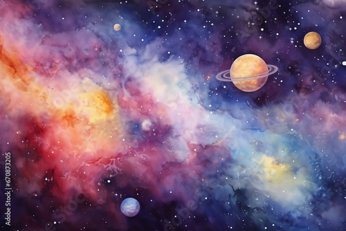 Planets and galaxy  science fiction background wallpaper