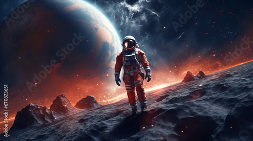 Astronaut with planet backdrop