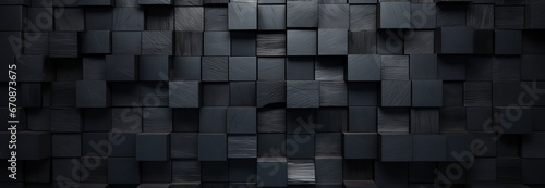 Black antharcite dark stone concrete cement texture with square cubes mosaic background panorama banner long