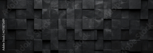 Black antharcite  wooden texture with square cubes mosaic background panorama banner long