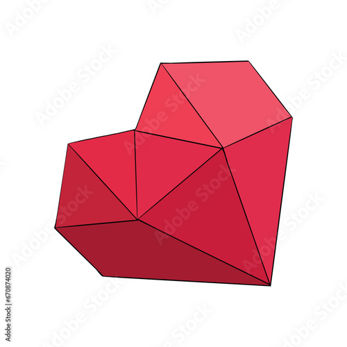 Vector illustration of polyhedron red diamond heart box with spiked structure. Image for postcard or sweets or gift box for Valentines day