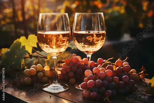 Glasses of wine made from the freshly harvested grapes.