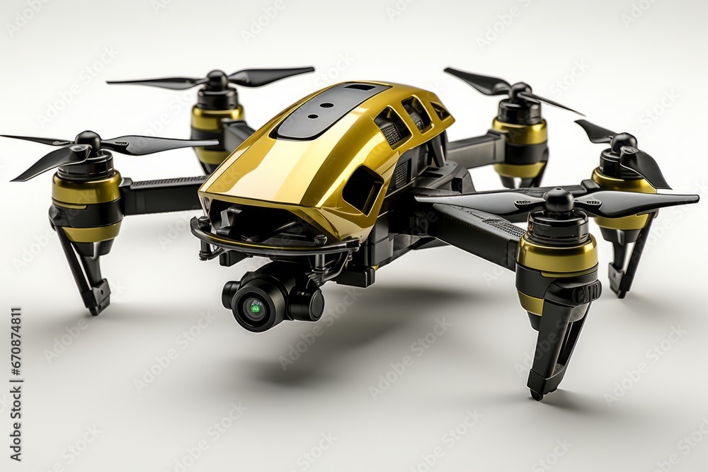 Toy military drone, encouraging interest in modern warfare technology with a minimalist design, on isolated on white background, Generative AI Toy military drone, encouraging interest in modern warfare technology with a minimalist design, on isolated on white background, Generative AI