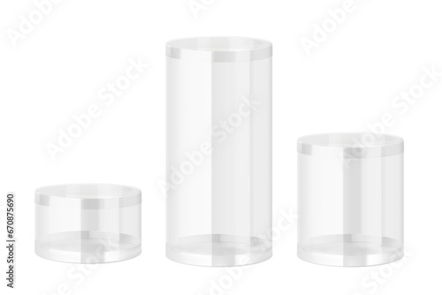 Translucent plastic jar mockups. Vector illustration on white background. Layered file, easy to use for food, gifts, candy. EPS10.
