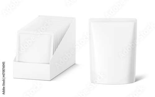 Pouch bag multipack mockup. Different view. Vector illustration isolated on white background. Screen mode overlay, it's easy to make a realistic mockup of your product. EPS10.