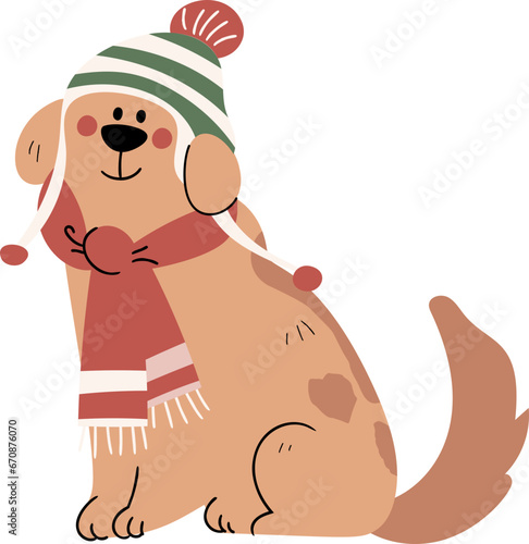 Cute dog with christmas outfits illustration