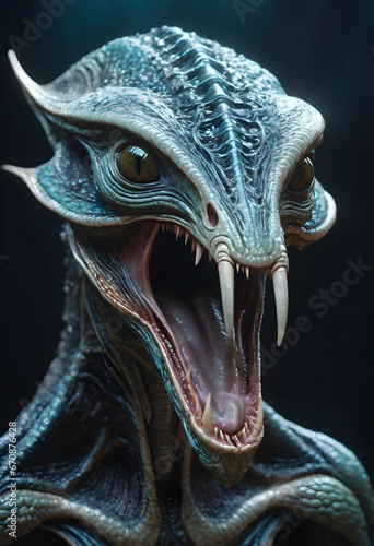portrait of an alien animal, roaring, illustration. generative ai