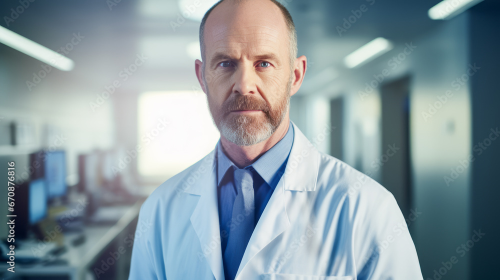 Doctor man standing in hospital background. Concept of healthcare and medical treatment. Ai generative Doctor man standing in hospital background. Concept of healthcare and medical treatment. Ai generative