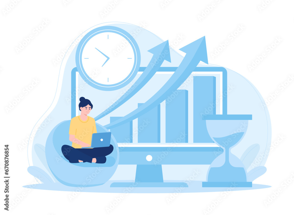 Increased working hours concept flat illustration