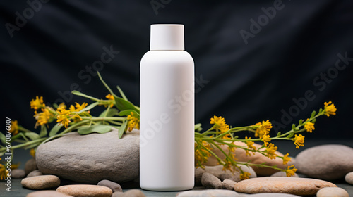 white face milk. Cosmetic template cream aroma soap displayed on podium. Presentation concept. Commercial mock up. Ai generative