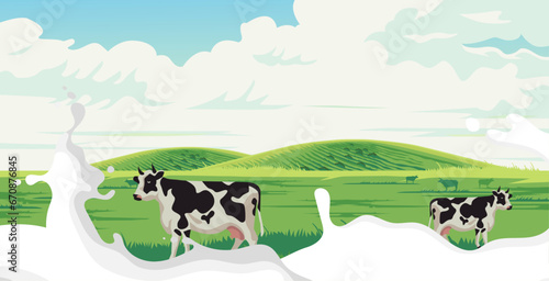 vector design for dairy cattle farming, superior milk from rural cattle farms 