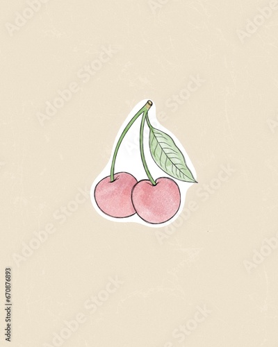 Delicious fresh ripe cherry fruit flat illustration design. Printable cherry ...