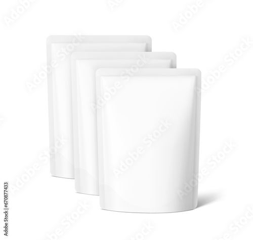 Food pouch bag mockup. Vector illustration isolated on white background. Front view. Can be use for template your design, presentation, promo, ad. EPS10.