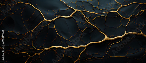 Golden cracked black marble stone texture pattern 2 #670877468