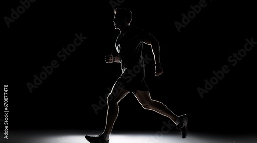 Silhouette athlete running in studio isolated black background. AI generated