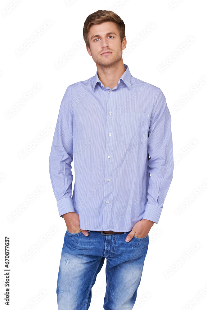 Fashion, casual style and portrait of a man isolated on a transparent, png background with confidence. Handsome, serious and young male person or Hollywood model with trendy clothes, shirt and jeans Fashion, casual style and portrait of a man isolated on a transparent, png background with confidence. Handsome, serious and young male person or Hollywood model with trendy clothes, shirt and jeans