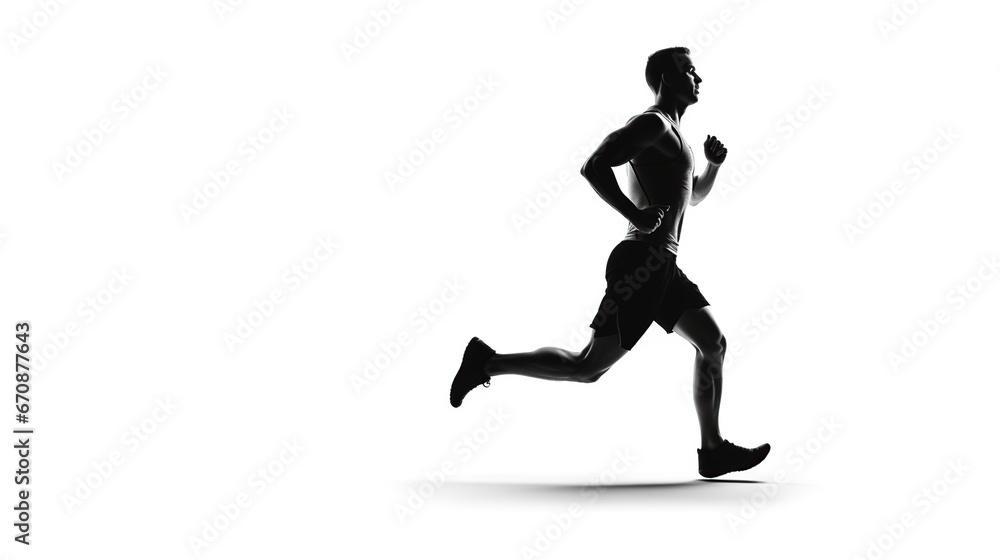 Man athlete running for exercise isolated white background. AI generated