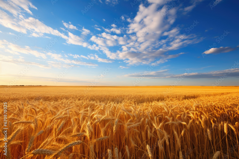 Wide angle view of golden ripe wheat field
