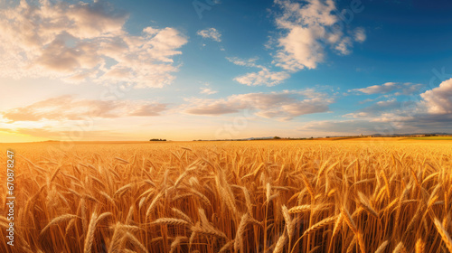 Wide angle view of golden ripe wheat field