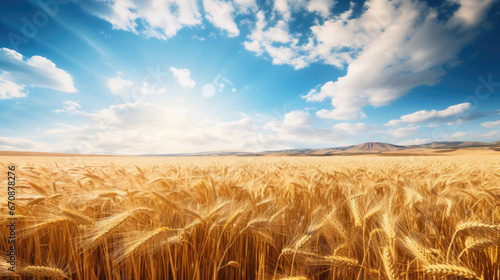 Wide angle view of golden ripe wheat field