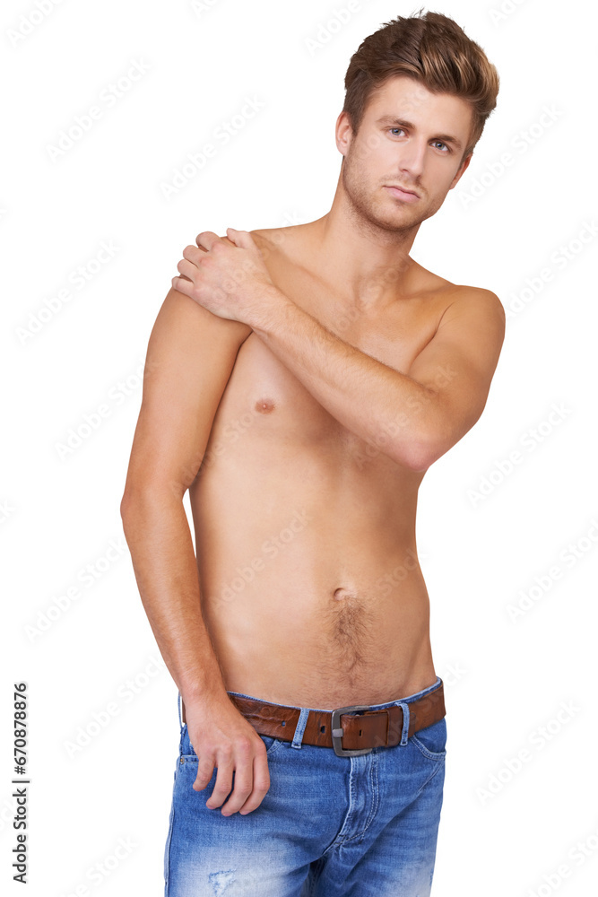 Body, topless and portrait of man with fitness results on isolated, transparent and png background. Face, attitude and male model show chest, serious or confident, attractive with healthy lifestyle Body, topless and portrait of man with fitness results on isolated, transparent and png background. Face, attitude and male model show chest, serious or confident, attractive with healthy lifestyle