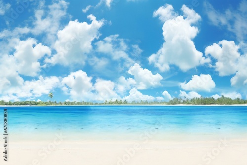 Beautiful beach and tropical sea under blue sky with white clouds