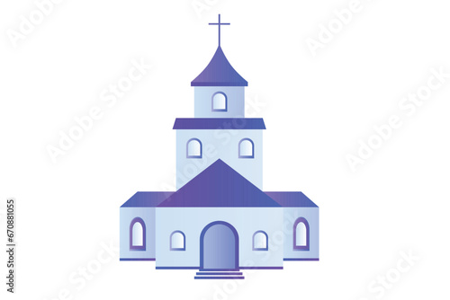 Lavender color church with several roofs and rooms vector