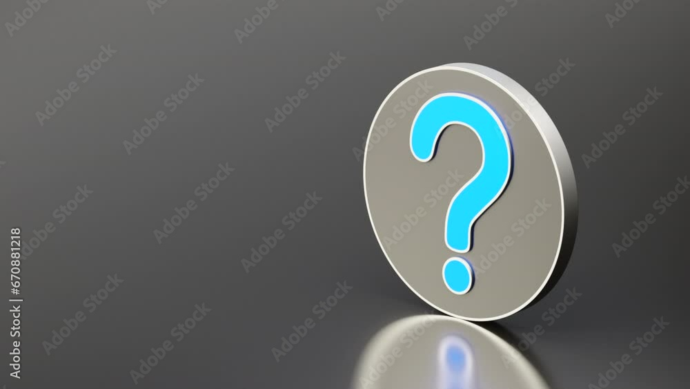 Blue question mark on black background with empty copy space on left side, FAQ Concept. Seamless looping animation Blue question mark on black background with empty copy space on left side, FAQ Concept. Seamless looping animation