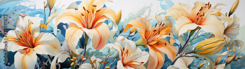 This wallpaper showcases a magnificent watercolor representation of a beautiful lily flower, introducing an artistic and elegant touch to your decor.