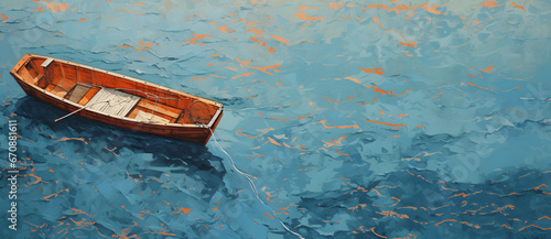 A small wooden boat floats on the sea 1