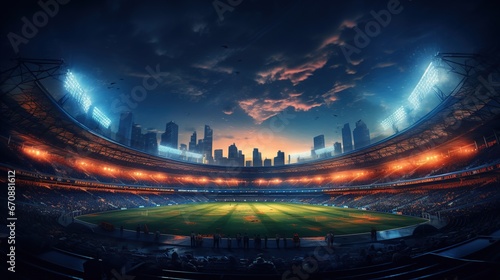 Stadium of cricket night, Bright color. photo