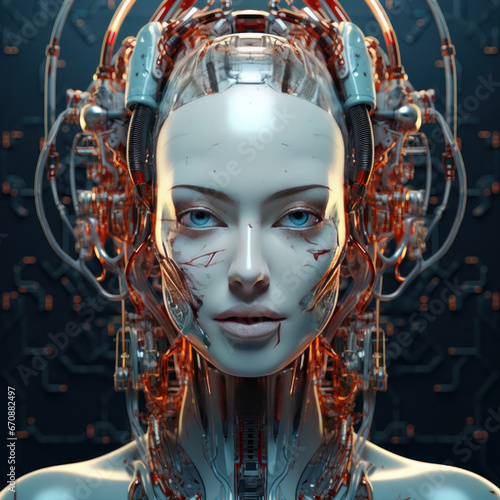 Female robot face, Artificial intelligence concept.Generative AI