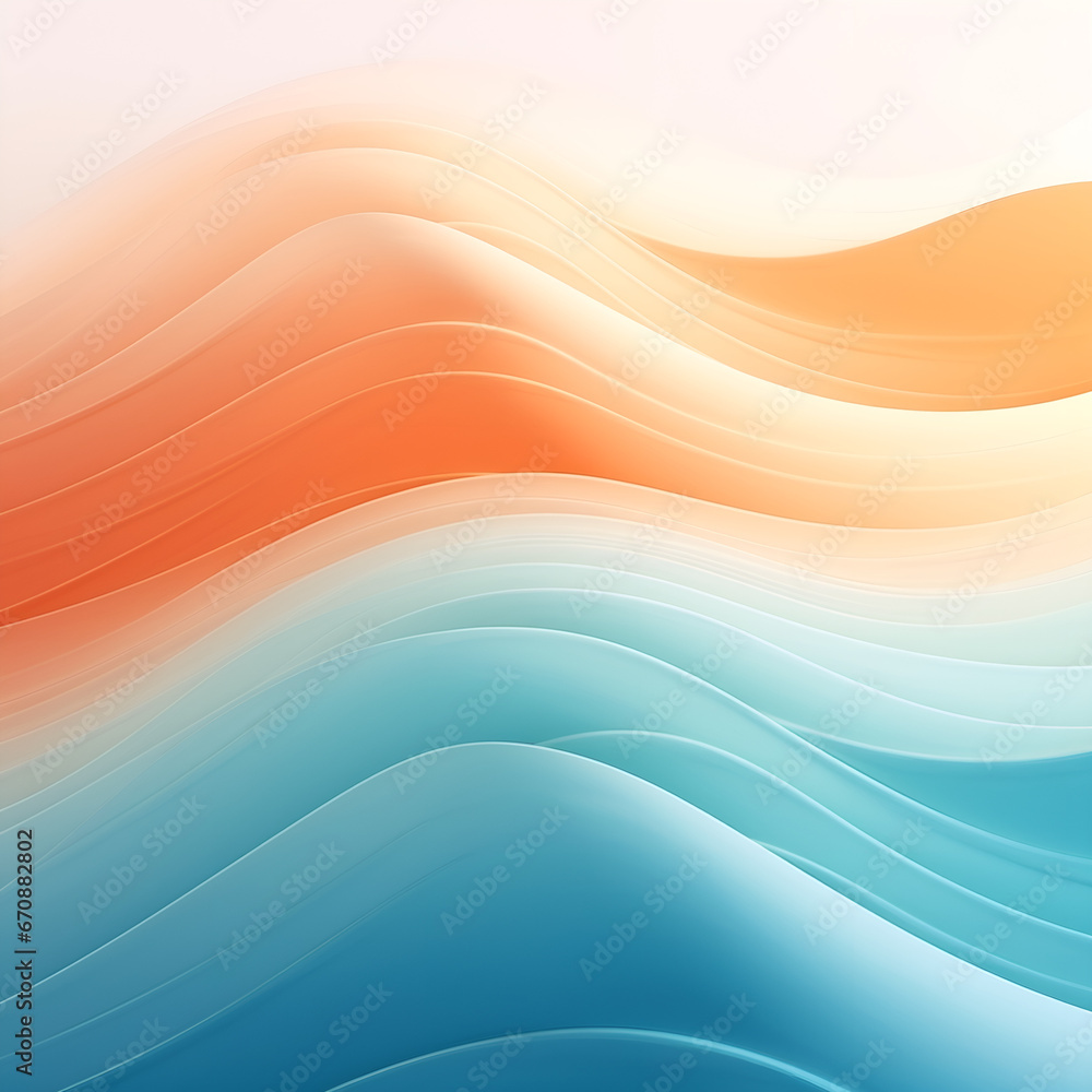 wallpaper abstraction, illustration in the colors blue, turquoise, light blue and orange - obrazy, fototapety, plakaty 