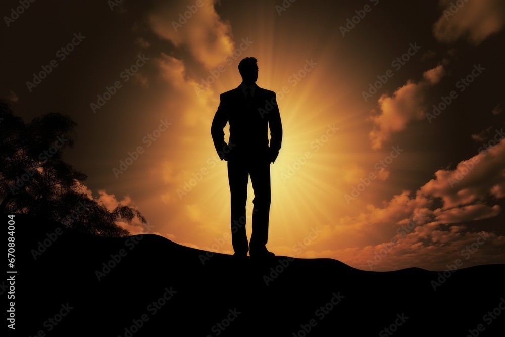 Silhouette of business man following his ambitions